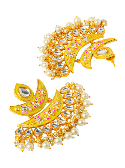 Shining Jewel Handcrafted Gold Plated Designer Traditional Ethnic Meenakari Kundan Chandbali Earrings Women (SJ_1875_LY)