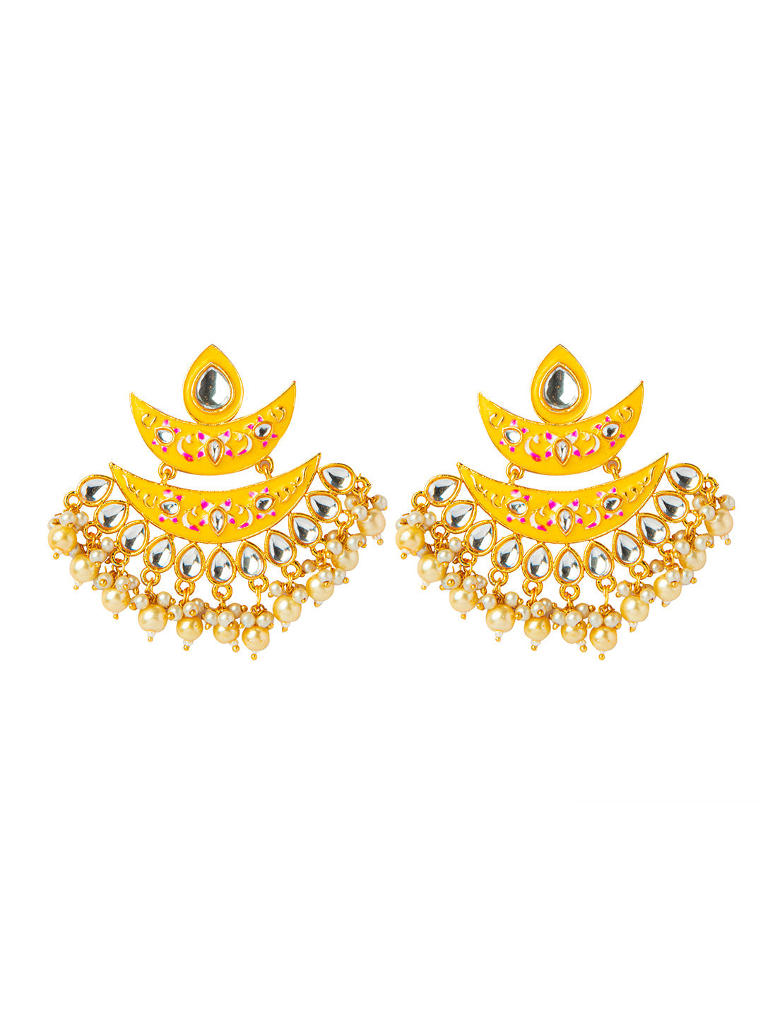 Shining Jewel Handcrafted Gold Plated Designer Traditional Ethnic Meenakari Kundan Chandbali Earrings Women (SJ_1875_Y)