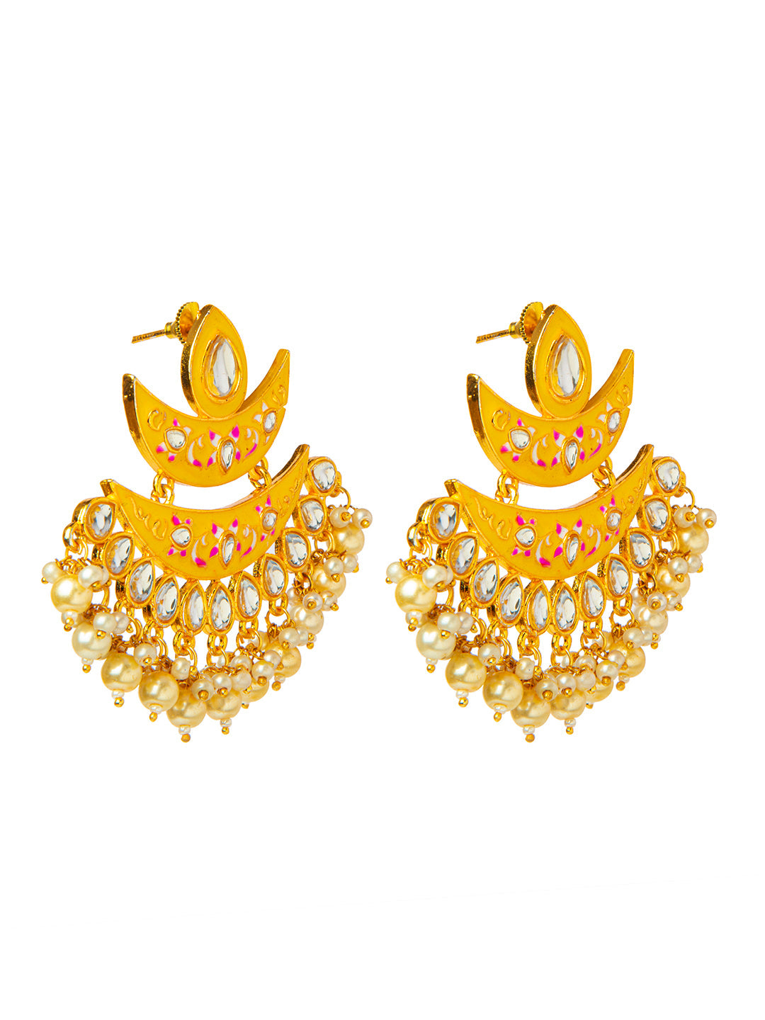Shining Jewel Handcrafted Gold Plated Designer Traditional Ethnic Meenakari Kundan Chandbali Earrings Women (SJ_1875_Y)