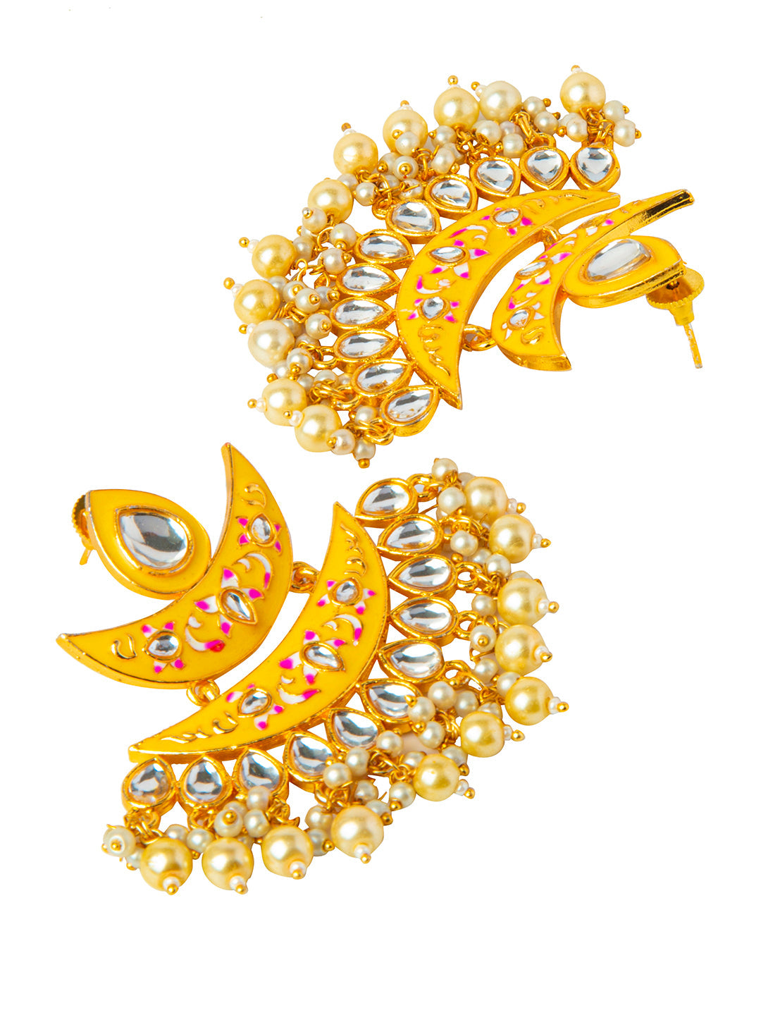 Shining Jewel Handcrafted Gold Plated Designer Traditional Ethnic Meenakari Kundan Chandbali Earrings Women (SJ_1875_Y)