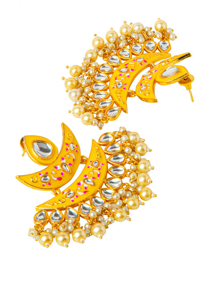 Shining Jewel Handcrafted Gold Plated Designer Traditional Ethnic Meenakari Kundan Chandbali Earrings Women (SJ_1875_Y)