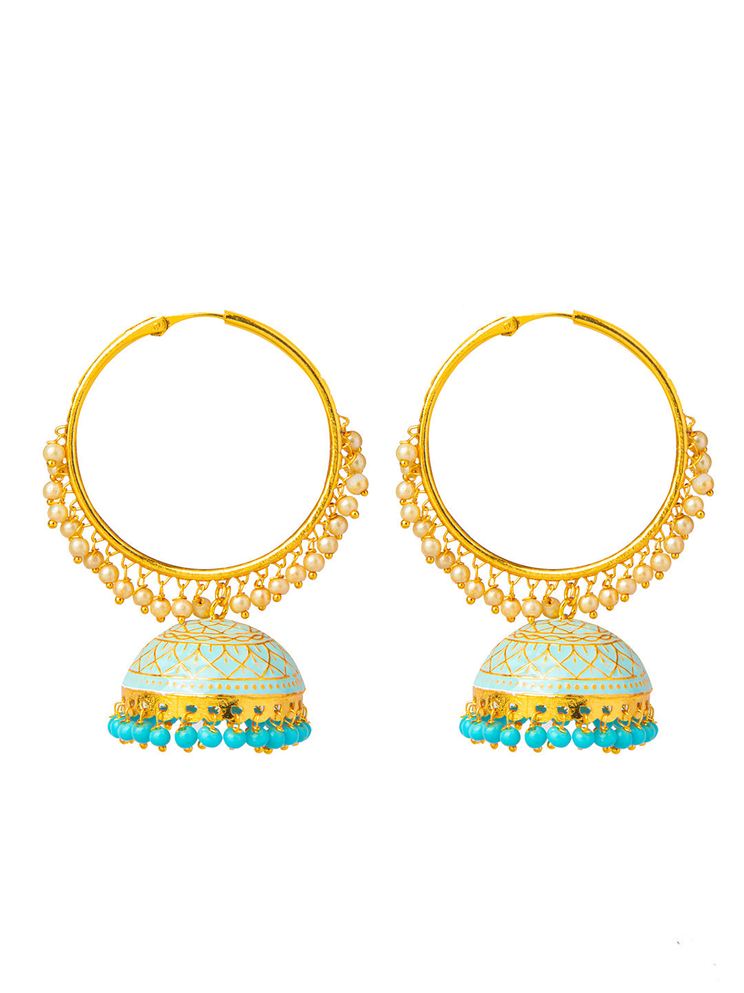 Shining Jewel Handcrafted Gold Plated Designer Traditional Ethnic Meenakari Kundan Jhumka bali Earrings Women (SJ_1876_AQ)