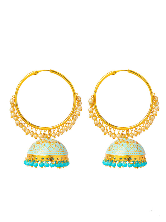 Shining Jewel Handcrafted Gold Plated Designer Traditional Ethnic Meenakari Kundan Jhumka bali Earrings Women (SJ_1876_AQ)