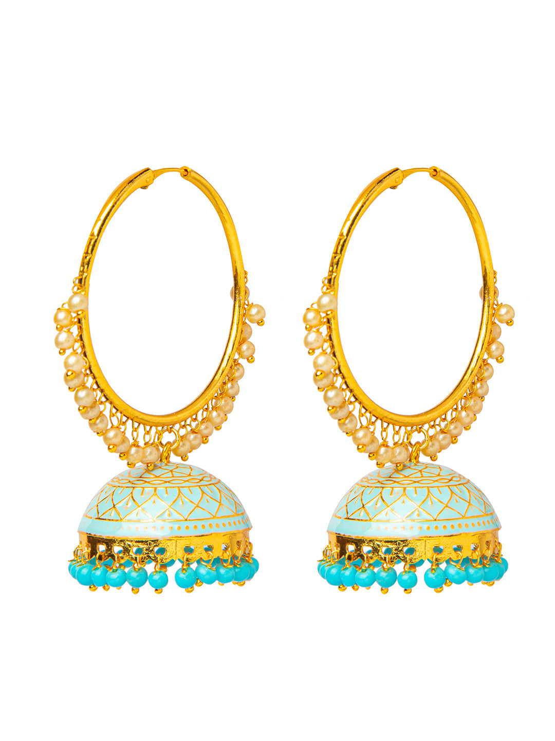 Shining Jewel Handcrafted Gold Plated Designer Traditional Ethnic Meenakari Kundan Jhumka bali Earrings Women (SJ_1876_AQ)