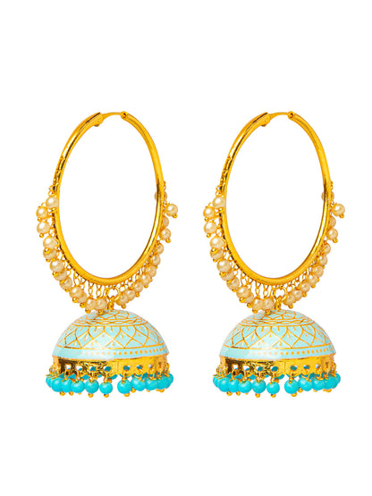 Shining Jewel Handcrafted Gold Plated Designer Traditional Ethnic Meenakari Kundan Jhumka bali Earrings Women (SJ_1876_AQ)