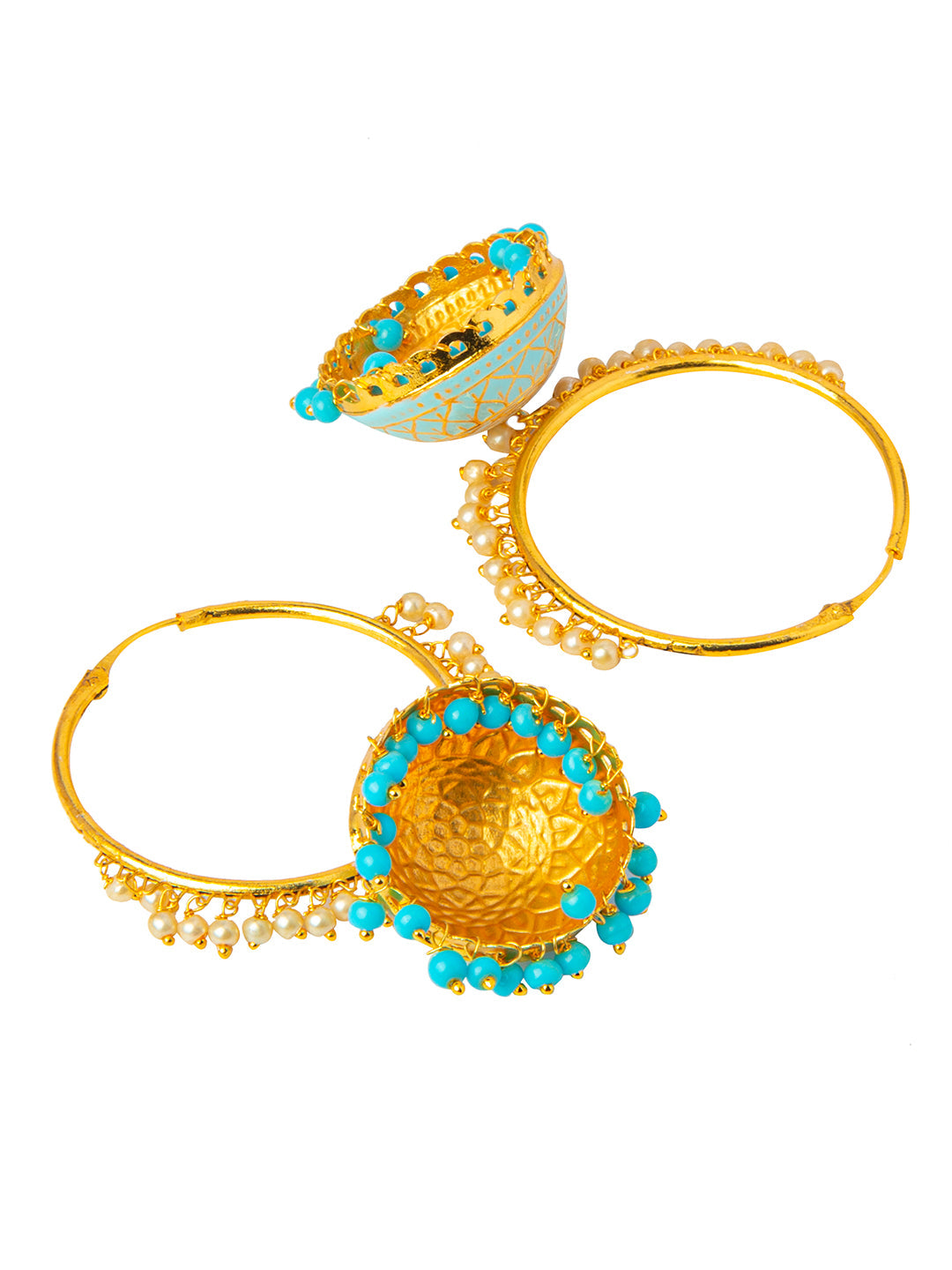 Shining Jewel Handcrafted Gold Plated Designer Traditional Ethnic Meenakari Kundan Jhumka bali Earrings Women (SJ_1876_AQ)