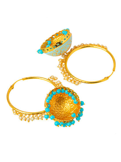 Shining Jewel Handcrafted Gold Plated Designer Traditional Ethnic Meenakari Kundan Jhumka bali Earrings Women (SJ_1876_AQ)
