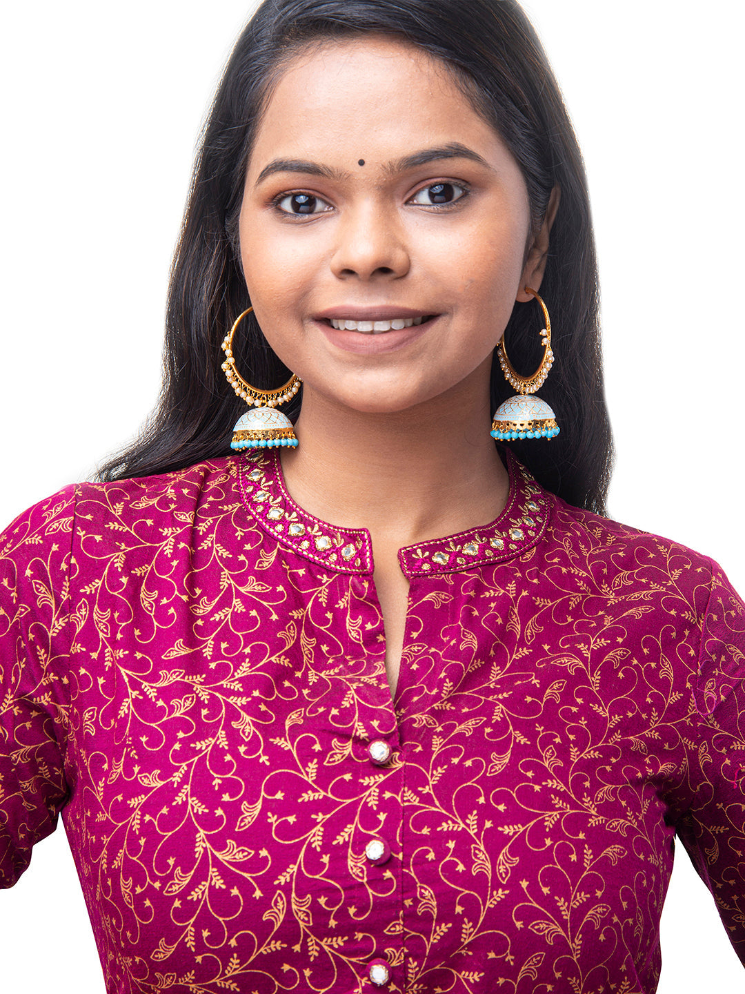 Shining Jewel Handcrafted Gold Plated Designer Traditional Ethnic Meenakari Kundan Jhumka bali Earrings Women (SJ_1876_AQ)