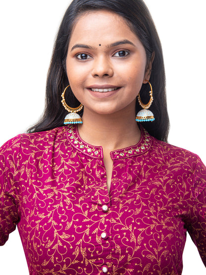 Shining Jewel Handcrafted Gold Plated Designer Traditional Ethnic Meenakari Kundan Jhumka bali Earrings Women (SJ_1876_AQ)