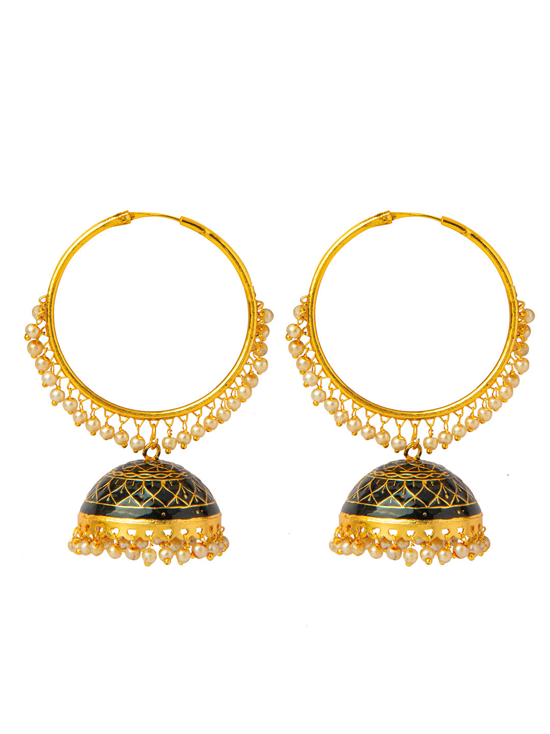 Shining Jewel Handcrafted Gold Plated Designer Traditional Ethnic Meenakari Kundan Jhumka bali Earrings Women (SJ_1876_BK)