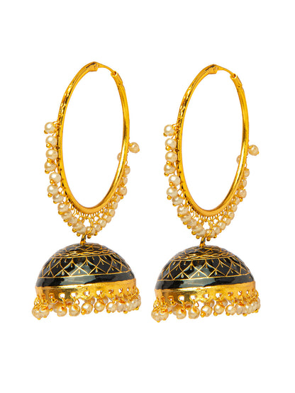 Shining Jewel Handcrafted Gold Plated Designer Traditional Ethnic Meenakari Kundan Jhumka bali Earrings Women (SJ_1876_BK)