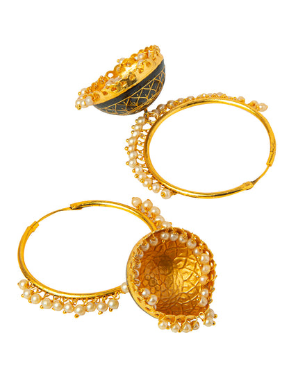 Shining Jewel Handcrafted Gold Plated Designer Traditional Ethnic Meenakari Kundan Jhumka bali Earrings Women (SJ_1876_BK)