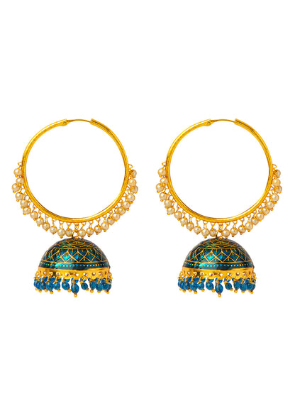 Shining Jewel Handcrafted Gold Plated Designer Traditional Ethnic Meenakari Kundan Jhumka bali Earrings Women (SJ_1876_YG)