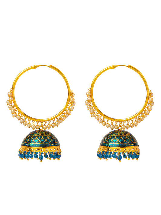 Shining Jewel Handcrafted Gold Plated Designer Traditional Ethnic Meenakari Kundan Jhumka bali Earrings Women (SJ_1876_YG)
