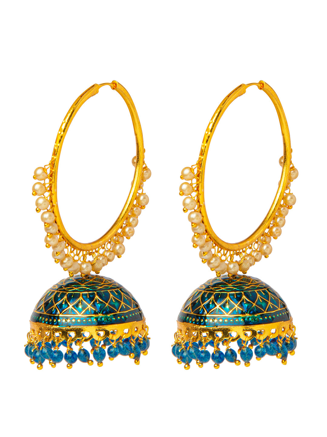 Shining Jewel Handcrafted Gold Plated Designer Traditional Ethnic Meenakari Kundan Jhumka bali Earrings Women (SJ_1876_YG)