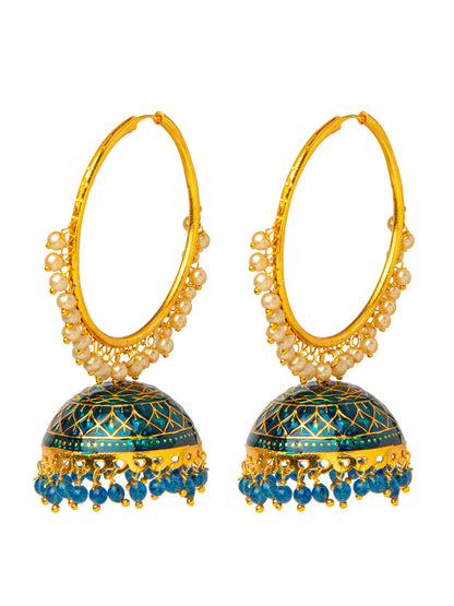 Shining Jewel Handcrafted Gold Plated Designer Traditional Ethnic Meenakari Kundan Jhumka bali Earrings Women (SJ_1876_YG)