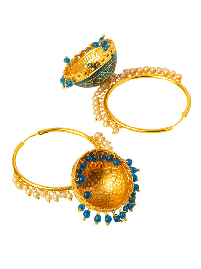 Shining Jewel Handcrafted Gold Plated Designer Traditional Ethnic Meenakari Kundan Jhumka bali Earrings Women (SJ_1876_YG)