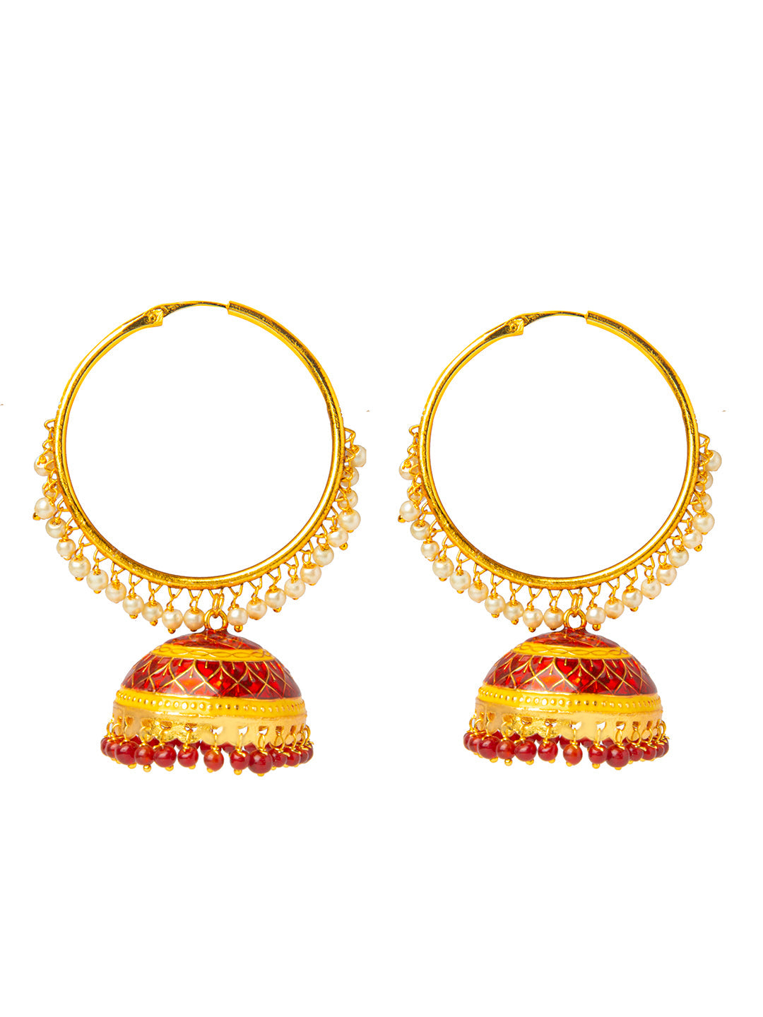Shining Jewel Handcrafted Gold Plated Designer Traditional Ethnic Meenakari Kundan Jhumka bali Earrings Women (SJ_1876_R)