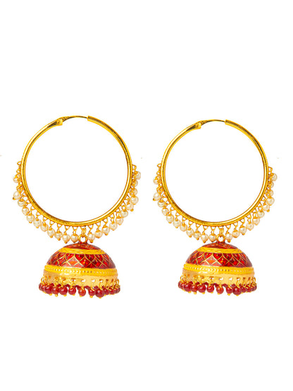 Shining Jewel Handcrafted Gold Plated Designer Traditional Ethnic Meenakari Kundan Jhumka bali Earrings Women (SJ_1876_R)