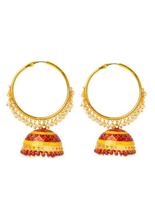Shining Jewel Handcrafted Gold Plated Designer Traditional Ethnic Meenakari Kundan Jhumka bali Earrings Women (SJ_1876_R)