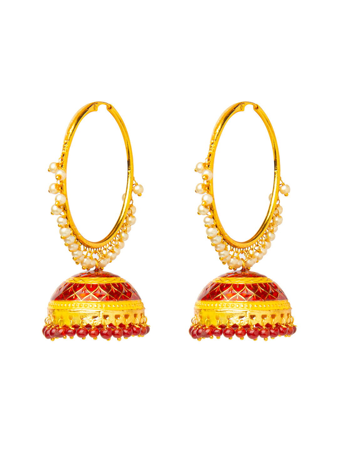 Shining Jewel Handcrafted Gold Plated Designer Traditional Ethnic Meenakari Kundan Jhumka bali Earrings Women (SJ_1876_R)