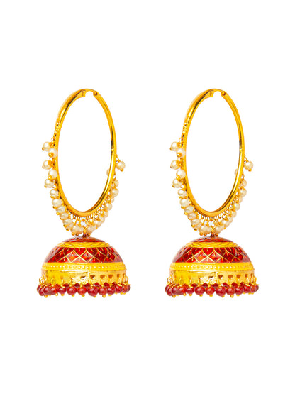 Shining Jewel Handcrafted Gold Plated Designer Traditional Ethnic Meenakari Kundan Jhumka bali Earrings Women (SJ_1876_R)