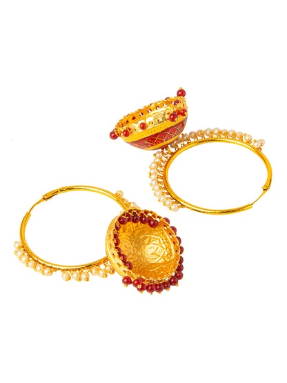 Shining Jewel Handcrafted Gold Plated Designer Traditional Ethnic Meenakari Kundan Jhumka bali Earrings Women (SJ_1876_R)