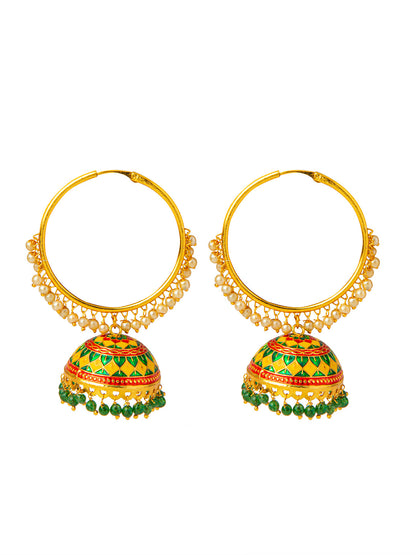 Shining Jewel Handcrafted Gold Plated Designer Traditional Ethnic Meenakari Kundan Jhumka bali Earrings Women (SJ_1876_YG)