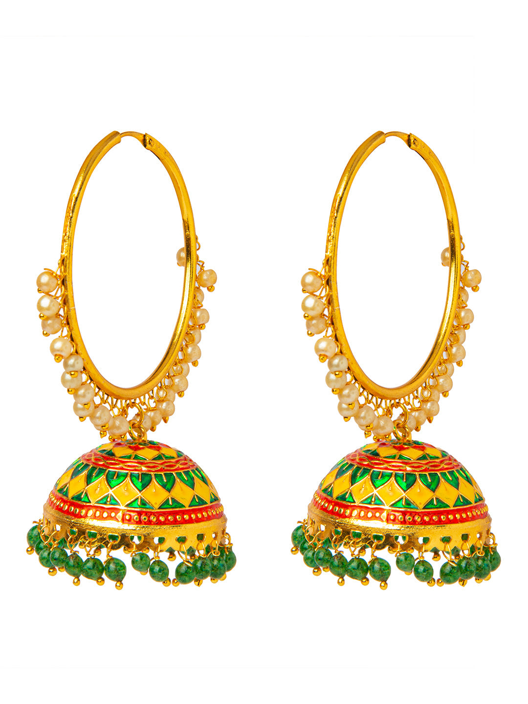 Shining Jewel Handcrafted Gold Plated Designer Traditional Ethnic Meenakari Kundan Jhumka bali Earrings Women (SJ_1876_YG)