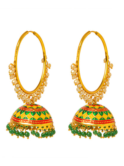 Shining Jewel Handcrafted Gold Plated Designer Traditional Ethnic Meenakari Kundan Jhumka bali Earrings Women (SJ_1876_YG)