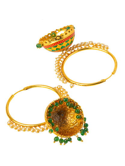 Shining Jewel Handcrafted Gold Plated Designer Traditional Ethnic Meenakari Kundan Jhumka bali Earrings Women (SJ_1876_YG)