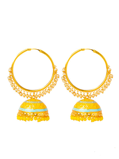 Shining Jewel Handcrafted Gold Plated Designer Traditional Ethnic Meenakari Kundan Jhumka bali Earrings Women (SJ_1876_Y)