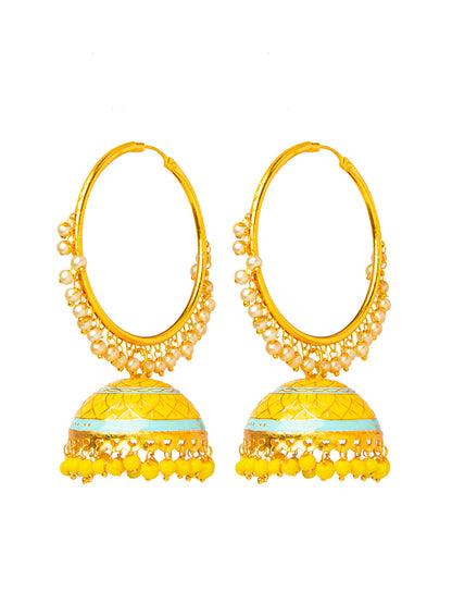Shining Jewel Handcrafted Gold Plated Designer Traditional Ethnic Meenakari Kundan Jhumka bali Earrings Women (SJ_1876_Y)