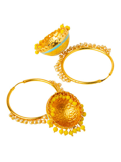 Shining Jewel Handcrafted Gold Plated Designer Traditional Ethnic Meenakari Kundan Jhumka bali Earrings Women (SJ_1876_Y)