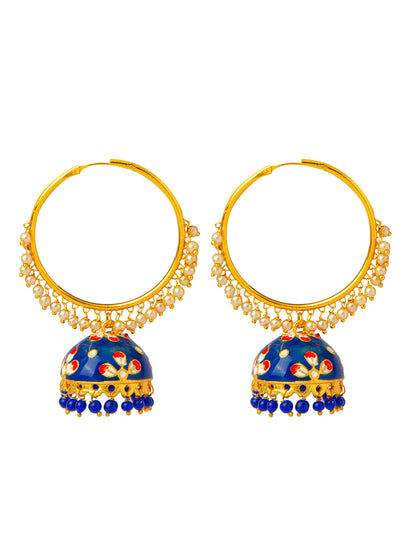 Shining Jewel Handcrafted Gold Plated Designer Traditional Ethnic Meenakari Kundan Jhumka bali Earrings Women (SJ_1877_BL)