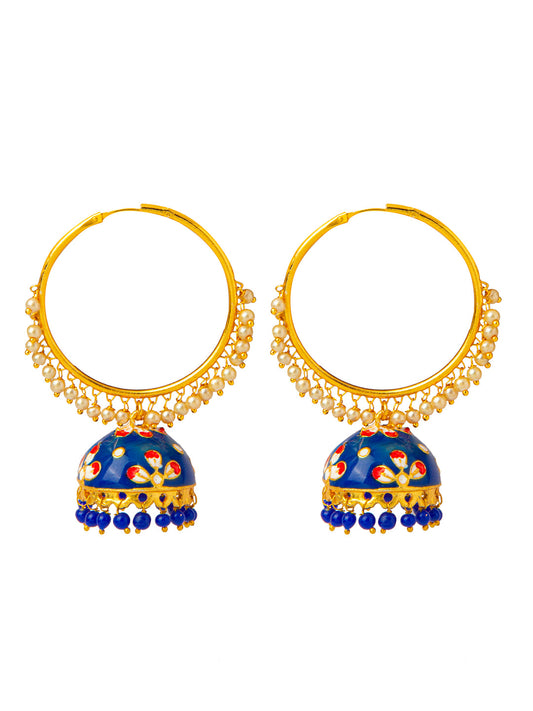 Shining Jewel Handcrafted Gold Plated Designer Traditional Ethnic Meenakari Kundan Jhumka bali Earrings Women (SJ_1877_BL)