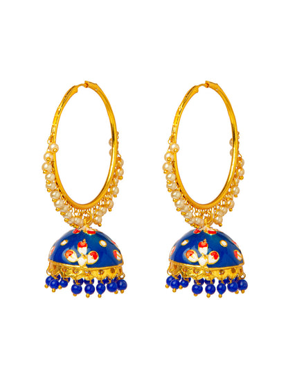 Shining Jewel Handcrafted Gold Plated Designer Traditional Ethnic Meenakari Kundan Jhumka bali Earrings Women (SJ_1877_BL)