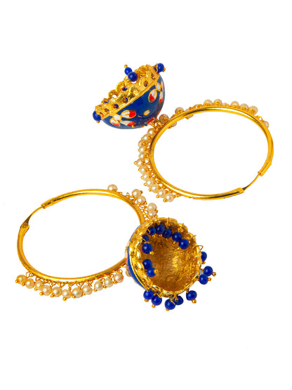 Shining Jewel Handcrafted Gold Plated Designer Traditional Ethnic Meenakari Kundan Jhumka bali Earrings Women (SJ_1877_BL)