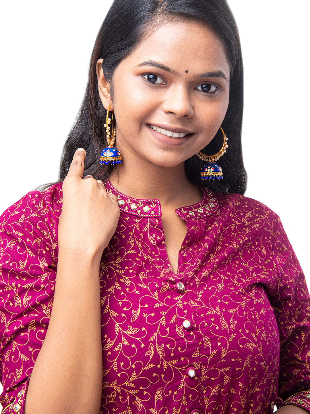 Shining Jewel Handcrafted Gold Plated Designer Traditional Ethnic Meenakari Kundan Jhumka bali Earrings Women (SJ_1877_BL)