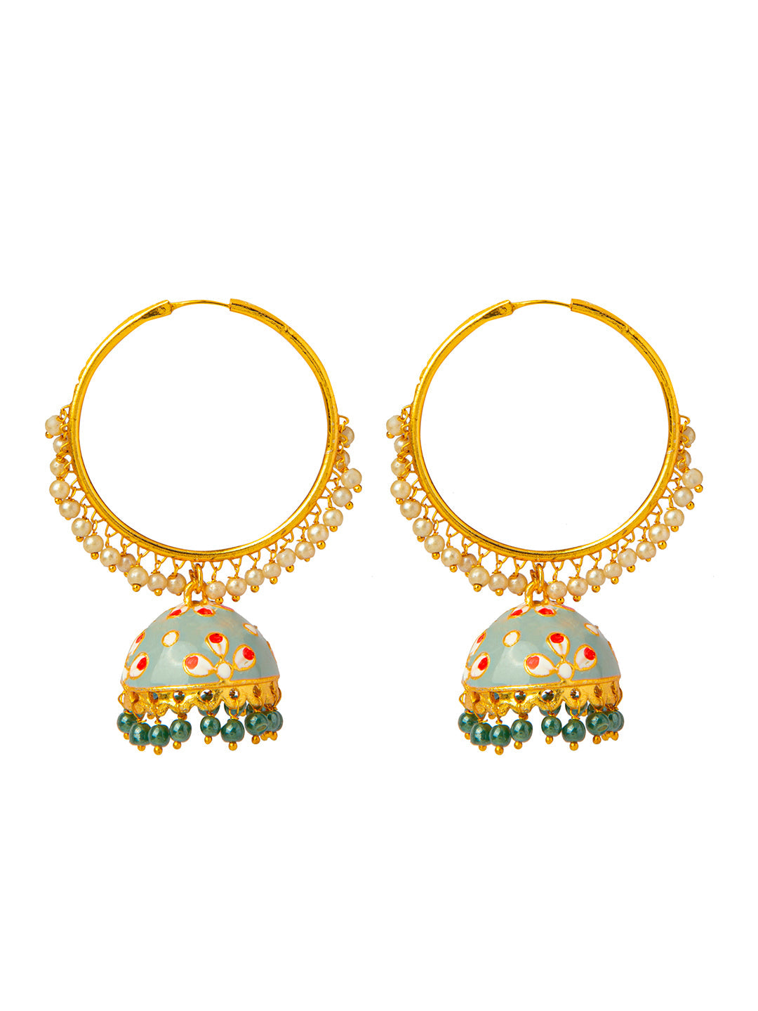 Shining Jewel Handcrafted Gold Plated Designer Traditional Ethnic Meenakari Kundan Jhumka bali Earrings Women (SJ_1877_GY)
