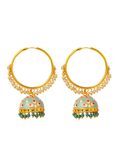 Shining Jewel Handcrafted Gold Plated Designer Traditional Ethnic Meenakari Kundan Jhumka bali Earrings Women (SJ_1877_GY)