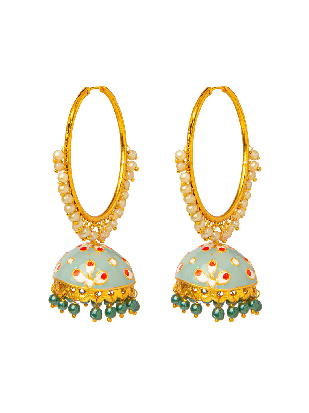 Shining Jewel Handcrafted Gold Plated Designer Traditional Ethnic Meenakari Kundan Jhumka bali Earrings Women (SJ_1877_GY)