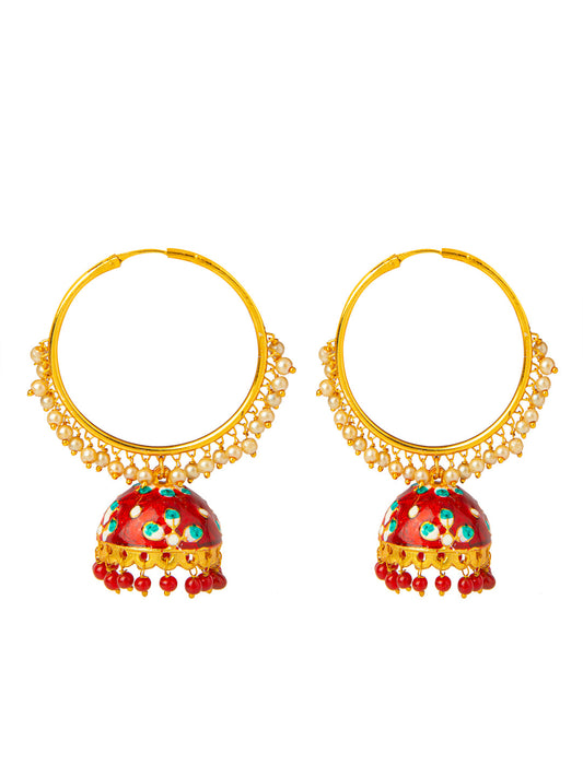 Shining Jewel Handcrafted Gold Plated Designer Traditional Ethnic Meenakari Kundan Jhumka bali Earrings Women (SJ_1877_M)