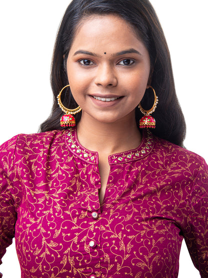 Shining Jewel Handcrafted Gold Plated Designer Traditional Ethnic Meenakari Kundan Jhumka bali Earrings Women (SJ_1877_M)