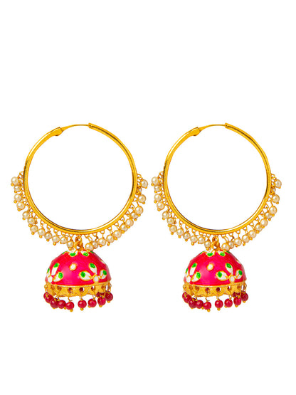 Shining Jewel Handcrafted Gold Plated Designer Traditional Ethnic Meenakari Kundan Jhumka bali Earrings Women (SJ_1877_P)