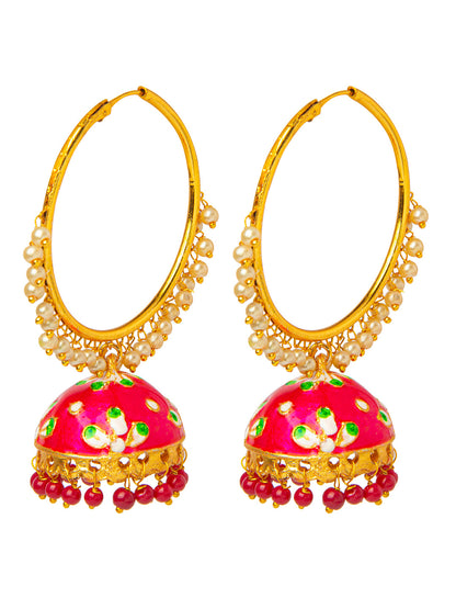 Shining Jewel Handcrafted Gold Plated Designer Traditional Ethnic Meenakari Kundan Jhumka bali Earrings Women (SJ_1877_P)