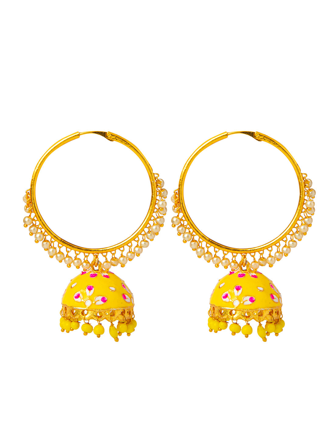 Shining Jewel Handcrafted Gold Plated Designer Traditional Ethnic Meenakari Kundan Jhumka bali Earrings Women (SJ_1877_Y)