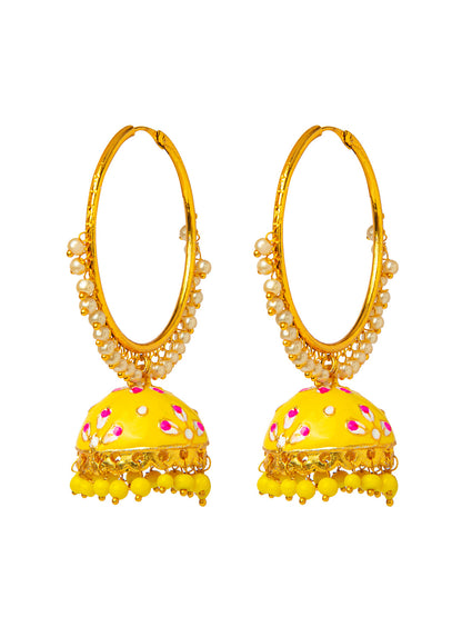 Shining Jewel Handcrafted Gold Plated Designer Traditional Ethnic Meenakari Kundan Jhumka bali Earrings Women (SJ_1877_Y)