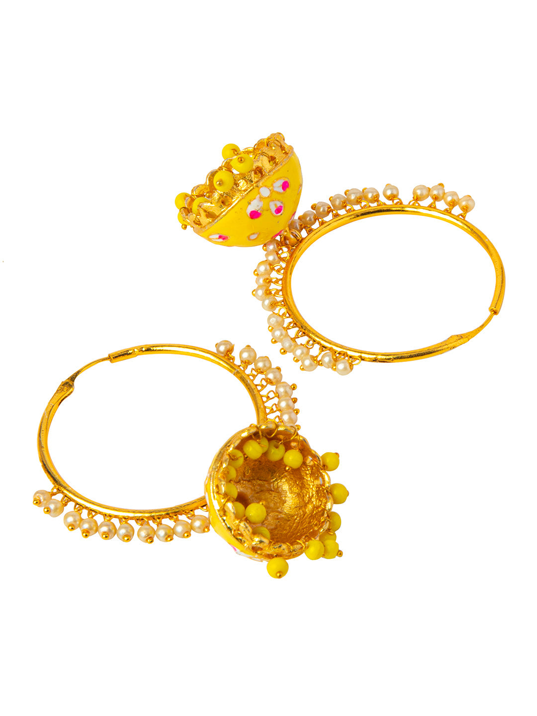 Shining Jewel Handcrafted Gold Plated Designer Traditional Ethnic Meenakari Kundan Jhumka bali Earrings Women (SJ_1877_Y)