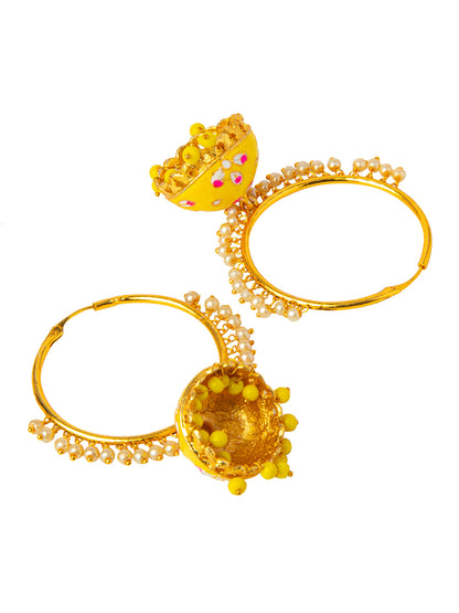 Shining Jewel Handcrafted Gold Plated Designer Traditional Ethnic Meenakari Kundan Jhumka bali Earrings Women (SJ_1877_Y)